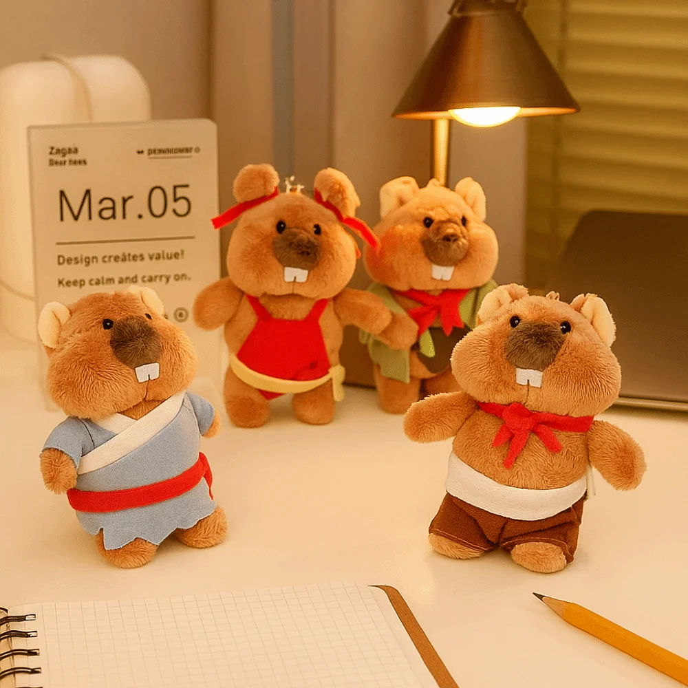 Cartoon Design Groundhog Plush Keychain Stuffed Doll Soft Texture Groundhog Backpack Doll Kawaii Lovely Plush Bag Pendant