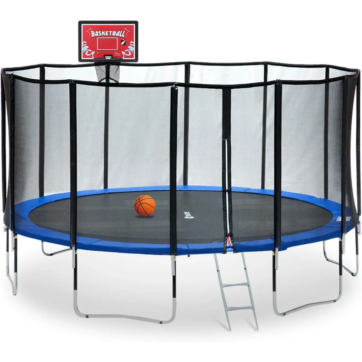 15FT Trampoline Outdoor with Basketball Hoop for Kids, 400LB Weight Limit, Backyard Trampoline with Enclosure