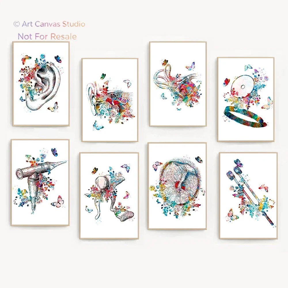 Human Ear Anatomy Art Prints Watercolor Ear Inner Structure Organ Of Hearing Poster Audiologist Gifts Canvas Painting Wall De