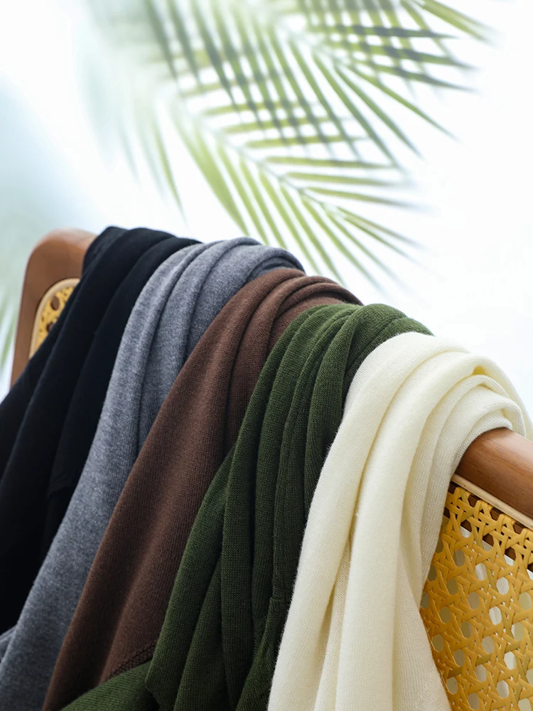 Silk Wool Summer Knitted T-shirt Women V-Neck Worsted Thin Smooth Tshirts Silky Basic Knitwear Top Round Collar Baselayer Tee