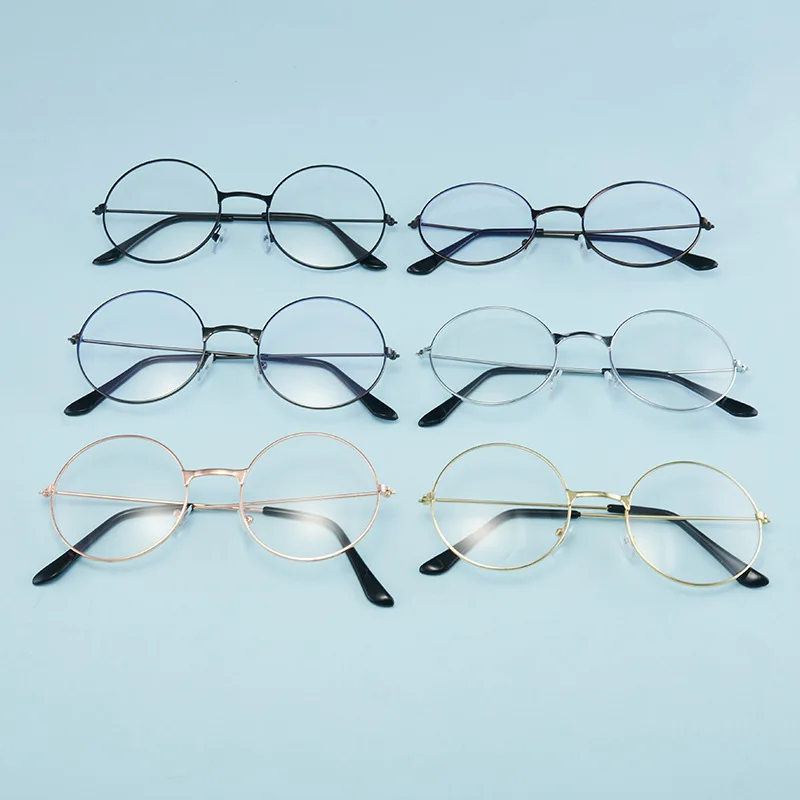 نظارات دائرية شفافة للنساء بإطار معدني، نظارات عين بمرآة مسطحة للفتيات، نظارات مضادة للضوء الأزرق، نظارات عصرية