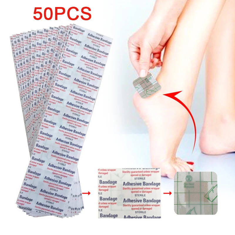 50PCS 38*38mm Transparent PU Waterproof Wound Plaster Band Aid Adhesive Bandage Protective Sticker for Outdoor Home First Aid