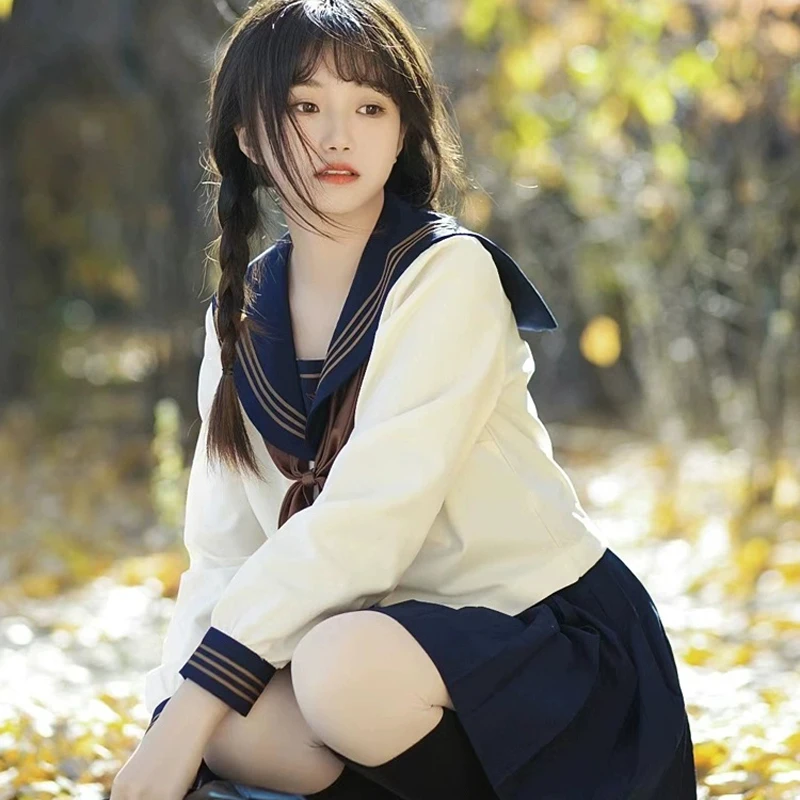 Abito da marinaio giapponese Uniforme scolastica coreana Ragazza Jk Uniforme Ortodossa College Abito da marinaio Basic Donna Manica corta/lunga Seifuku