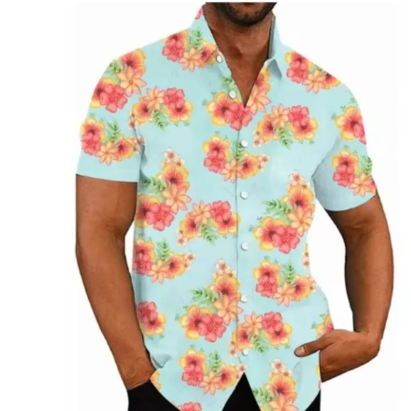 

New men's shirt with floral print pattern Hawaii summer fashion trend loose and comfortable top personalized shirt for mens wear