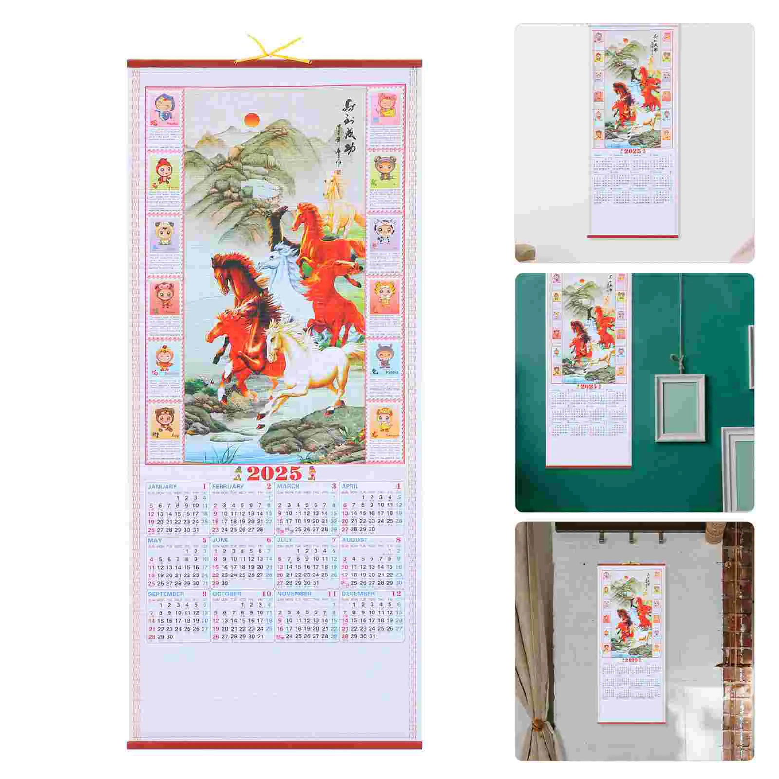 

Hanging Scroll Calendar Planner Book Monthly 2025 Wall Ear Paper Traditional Office Yearly