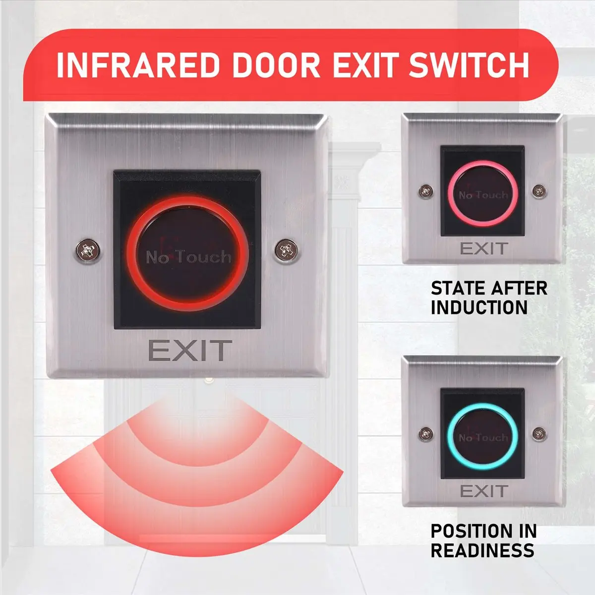 【A03R~】 Infrared Sensor Switch No Contact Contactless Switches Door Release Exit Button with LED Indication