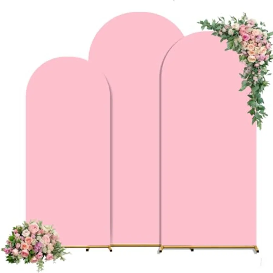 

Set of 3 Pink Round Top Spandex Fitted Wedding Arch Backdrop Covers for Baby Party Birthday Banquet Shower 6-6.6-7.2 FT