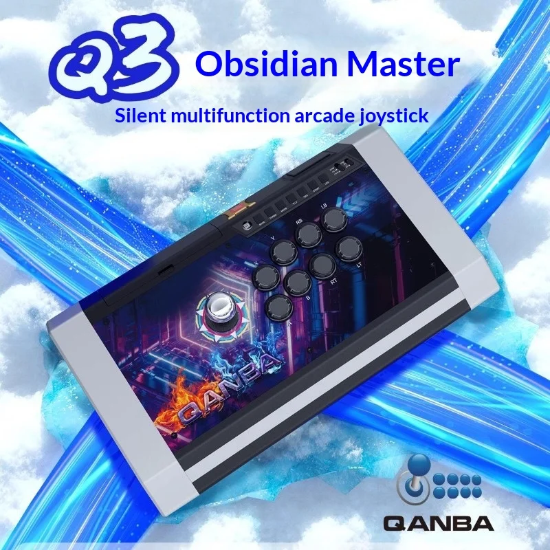 QANBA Q3 Obsidian Arcade Stick, Gravity KS Silent, Multi-Platform PC Android, DIY Panel, for Fighting Games