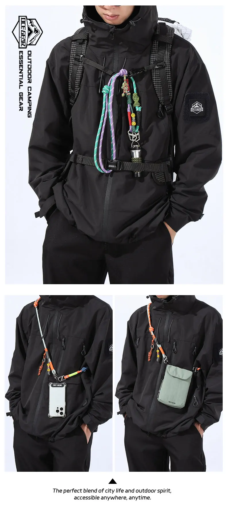 OCE GEAR Multifunctional Adjustable Lanyard Outdoor Rope Strap for Phone Camera Crossbody Bag - DIY Hanging Cord Accessory