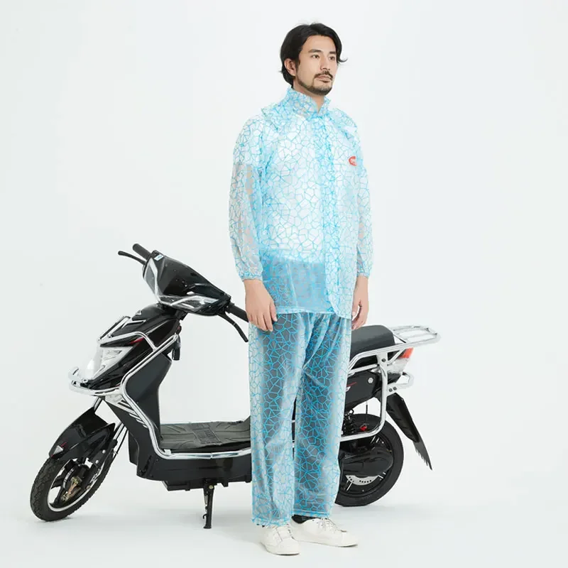 Мужской водонепроницаемый прозрачный плащ из ПВХ с абстрактным принтом, свободная непромокаемая куртка с капюшоном, брюки Sut