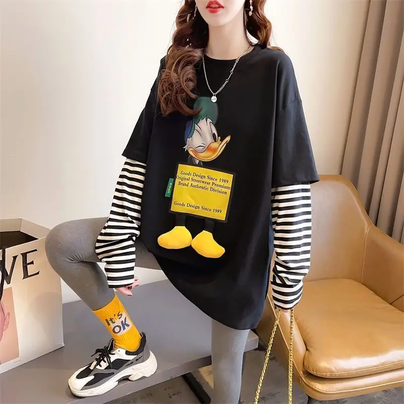 Patchwork Striped Women\'s Clothing Tops Autumn Winter Casual Pullovers Fashion Ladies O-neck New Long Sleeve Women\'s Clothing