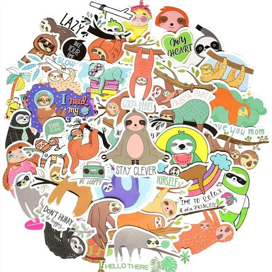 

50PCS Cute Sloths Stickers Kawaii Cartoon Animal Sloth Stickers Laptop Vinyl Sticker for Macbook Computer Travel Case Guitar Car