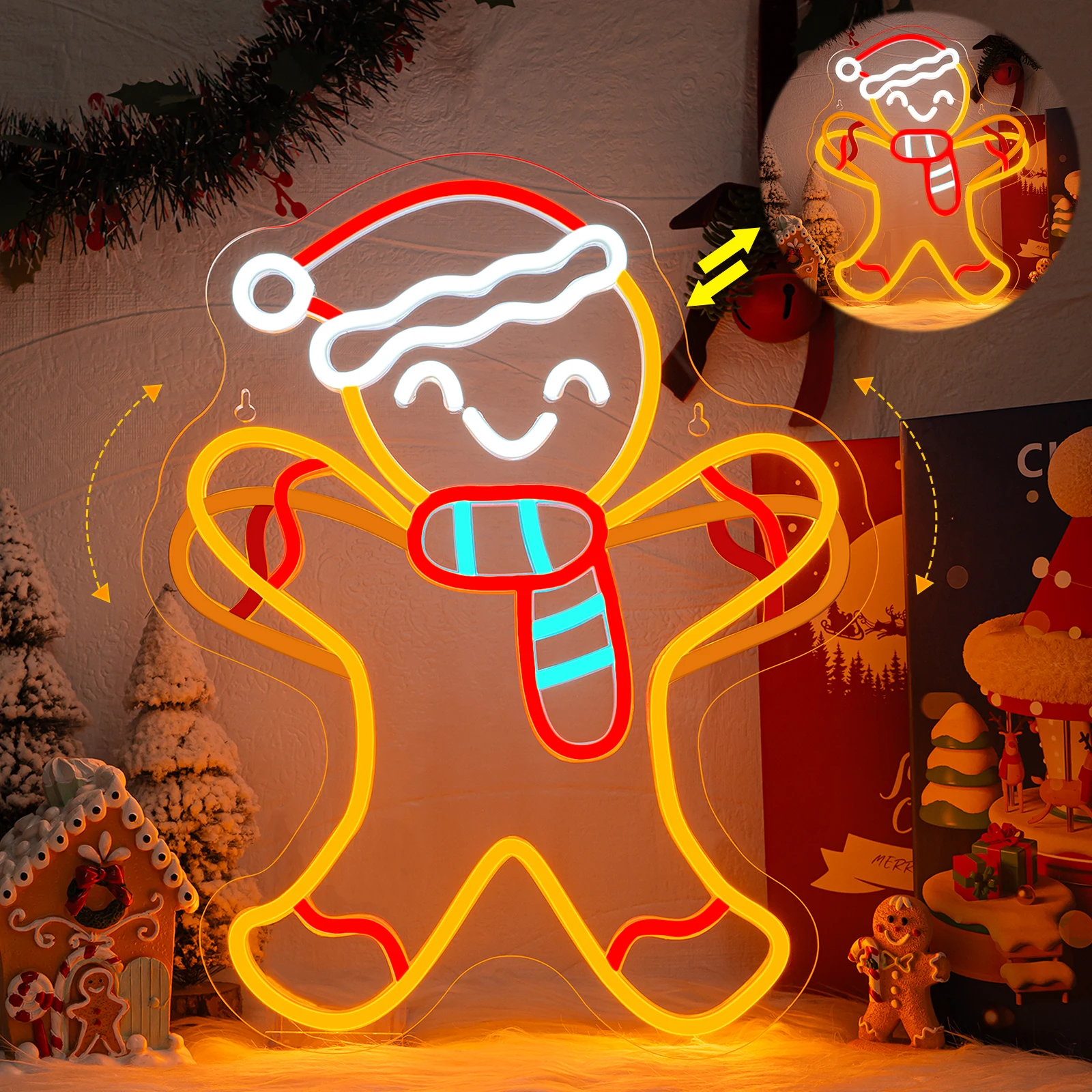 

Christmas Gingerbread Man Neon Signs Flicker LED Neon Lights for Wall Decor Bedroom Livingroom Christmas Party Decorations