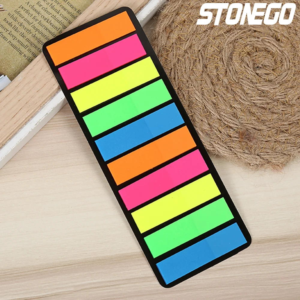 STONEGO 200 Sheets Fluorescence Self Adhesive Memo Pad Sticky Notes Bookmark Marker Memo Sticker Paper Student office Supplies