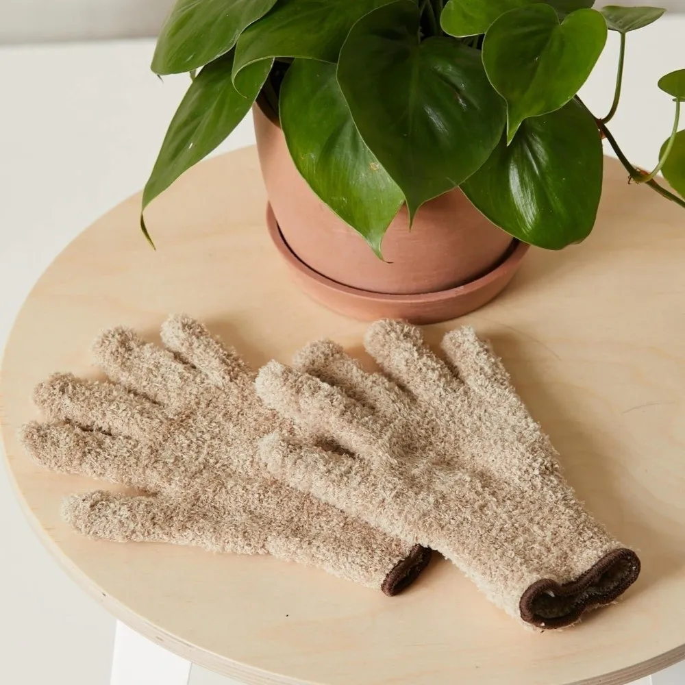 1 Pair Super Soft Microfiber Cleaning Gloves Absorbent Comfortable Dust Removal Gloves Solid Color Five Finger Work Gloves