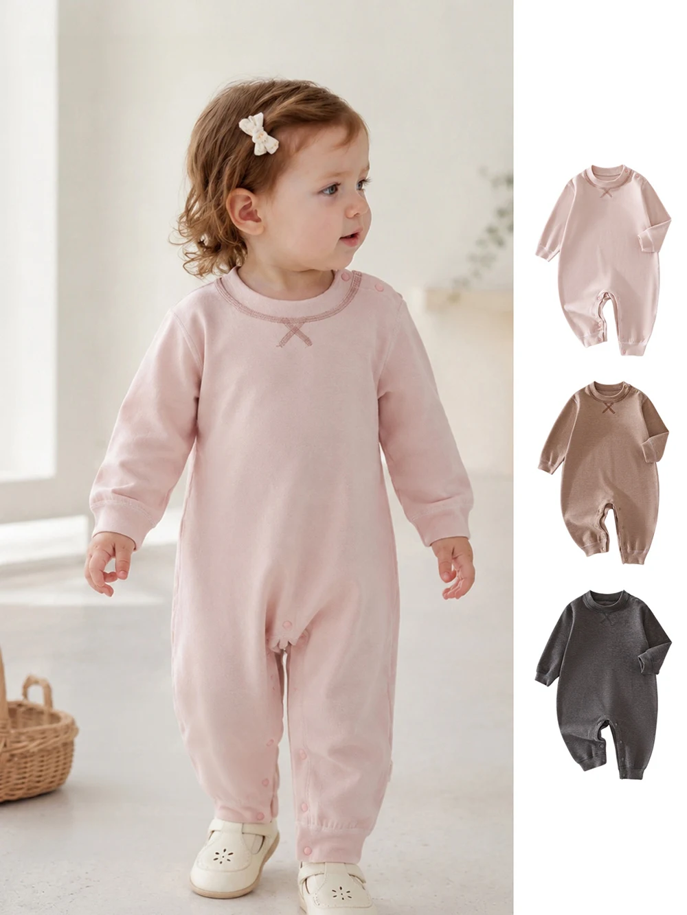 Newborn Baby Romper 3M-2T Toddler Jumpsuit Autumn Breathable Baby Clothes Solid Color Baby Girl Jumpsuit