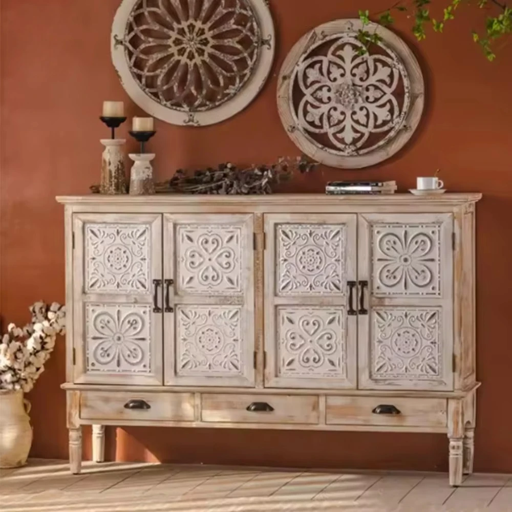 

Rustic White Farmhouse Style Antique Wood Tall Cabinet Wooden Furniture Home Decor Storage Cabinets with Doors and Drawer