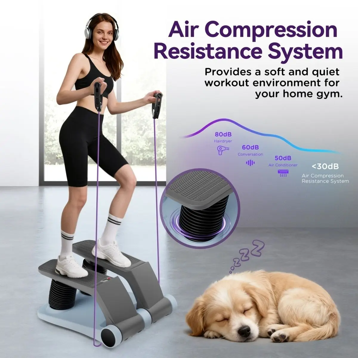 Portable Mini Stepper With Resistance Bands, Quiet Under Desk Foot Pedal Exerciser For Home Office Workout, Low Impact Cardio