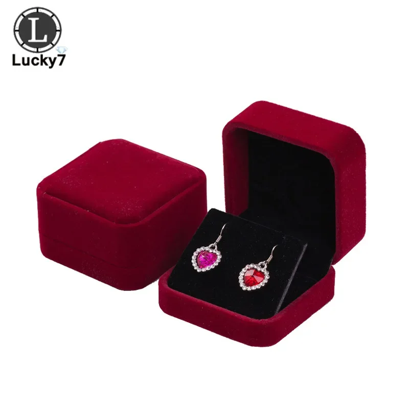 

7x7cm Jewelry Gift Box for Earrings Display Jewellery Gift Storage Boxes Black Velvet Carrying Case Organizer