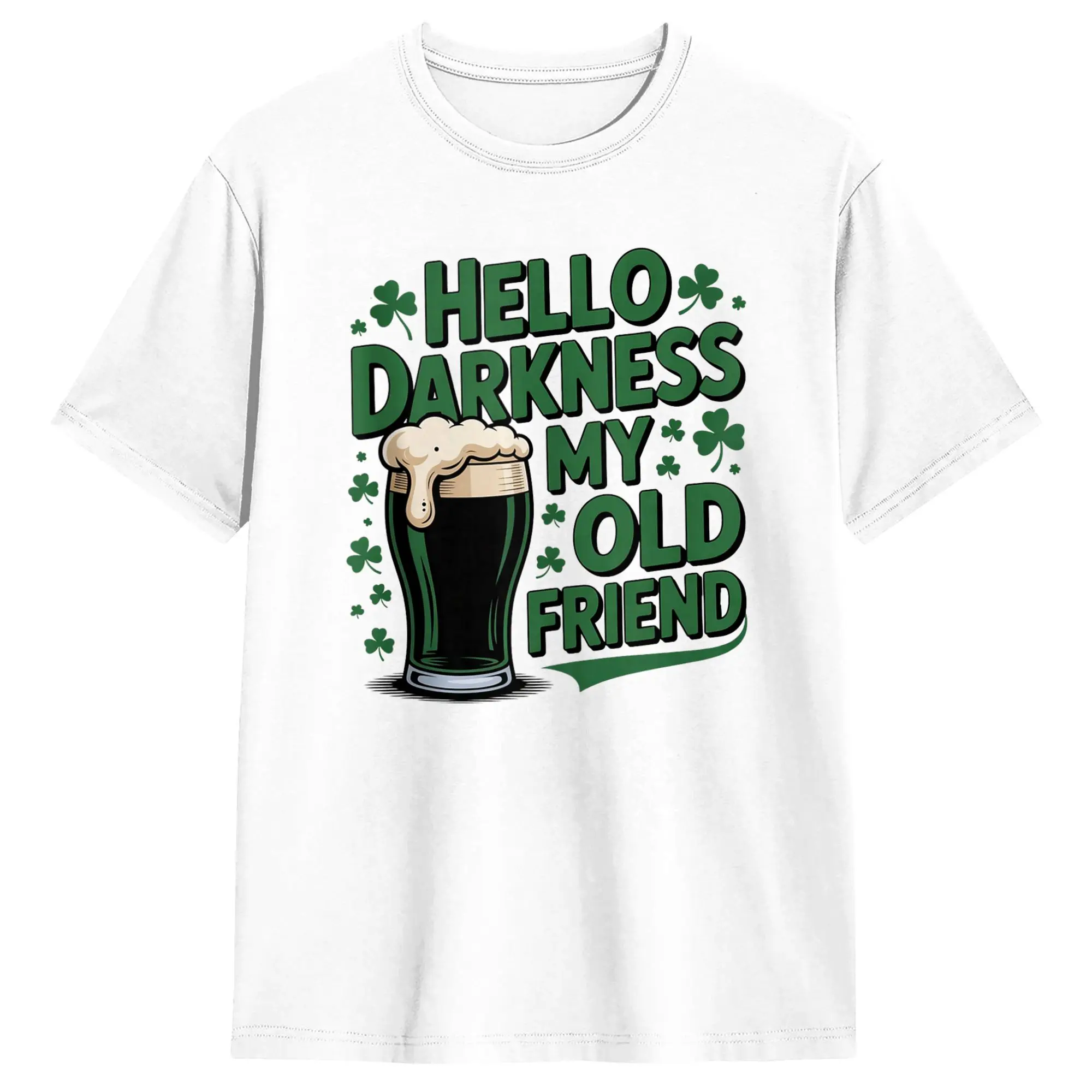 

Men T-Shirt St Patrick's Funny Irish Beer Hello Darkness My Old Friend Awesome Pure Cotton Tee Shirt Short Sleeve T Shirts