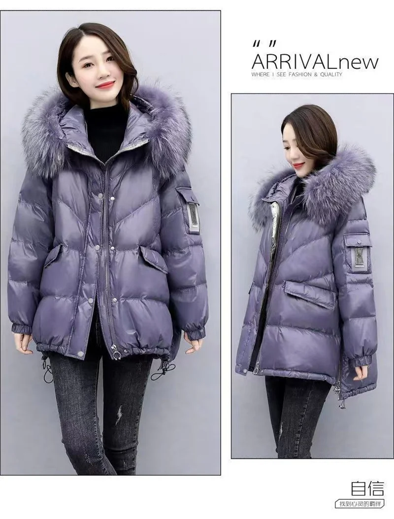 Down Cotton Jacket 2026 New Women's Mid Length Korean Version Loose Fitting Thick Jacket Large Woolen Collar Winter Hooded Outfi
