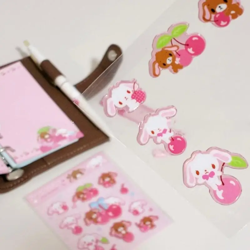 Kawaii سانريو Sugarbunnies سلسلة الكرز الجديدة ثلاثية الأبعاد فقاعة ملصق القدح كوب ماء الديكور نقل ملصق الألعاب اليدوية للفتيات #4