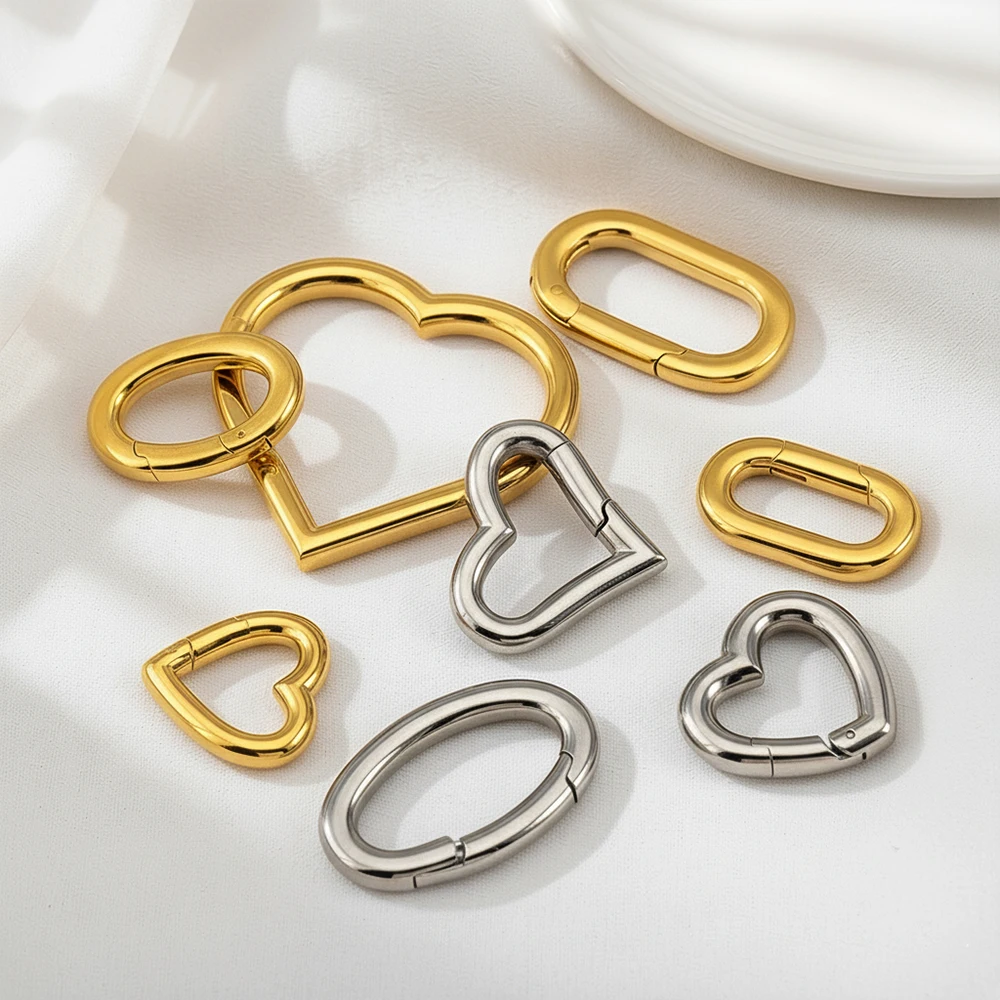 No Fade Stainless Steel Clasps Big Heart Round Ring Lobster Clasp Hook Connectors Necklace DIY Jewelry Making Accessories