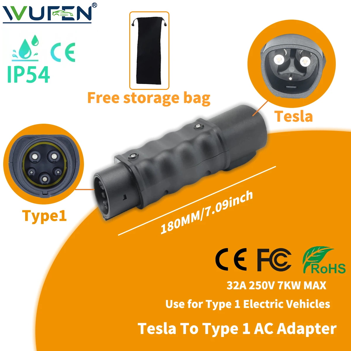 شاحن WUFEN 32A NACS GBT EV GBT إلى Type1/Type2/Tesla محول تسلا إلى GBT/Type1/Type2 موصل Type1 إلى GBT مركبة كهربية