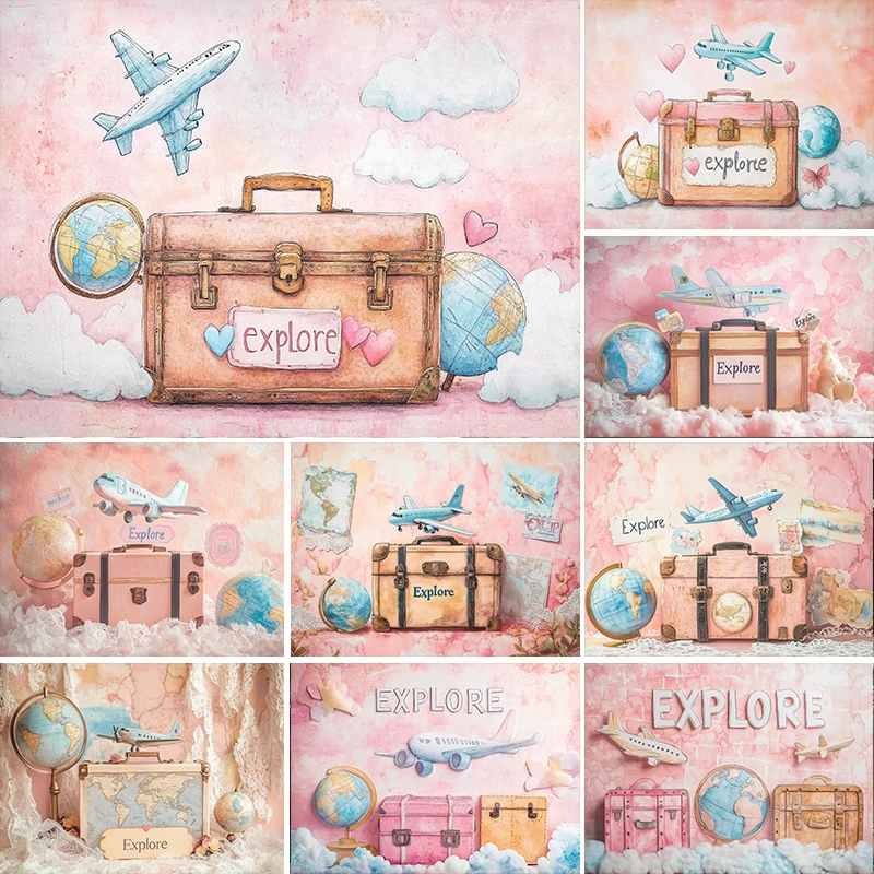 

LS Photography Background Universal Traveling Airplane Kids Birthday Cake Smash Decor Baby Shower Photo Backdrop Studio