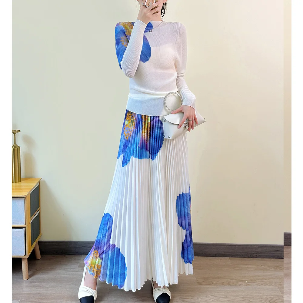 Conjunto de Moda Transfronterizo Miyake - Conjunto de Dos Piezas de Primavera/Verano de Alta Gama con Top Elástico de Chifón y Falda Plisada para Mujer