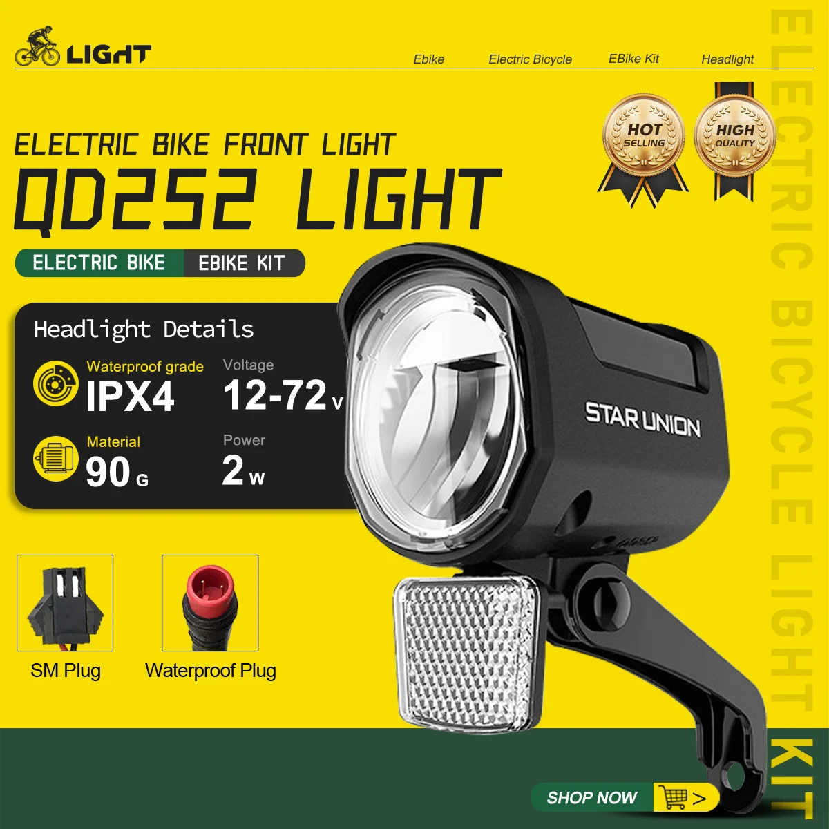 

Ebike Front Light WUXING QD252 12V/24V/36V/48V/60V/72V Electric Bike LED headlight Lamp For Electric Mountain Bike Accessories