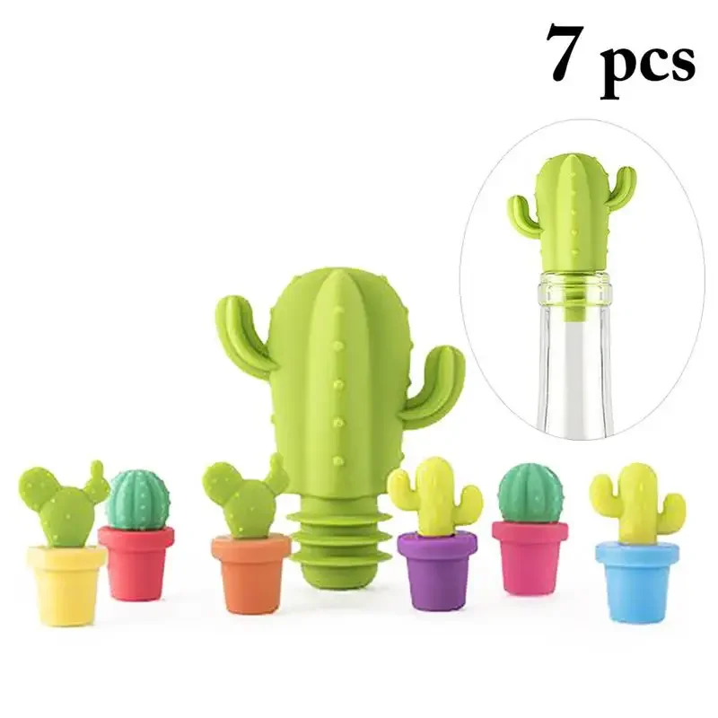 1 set Stoppers Vacuum Drinks Stopper Silicone Cactus Party Glass Marker Charms Cup Identification Cup Labels Tag Signs