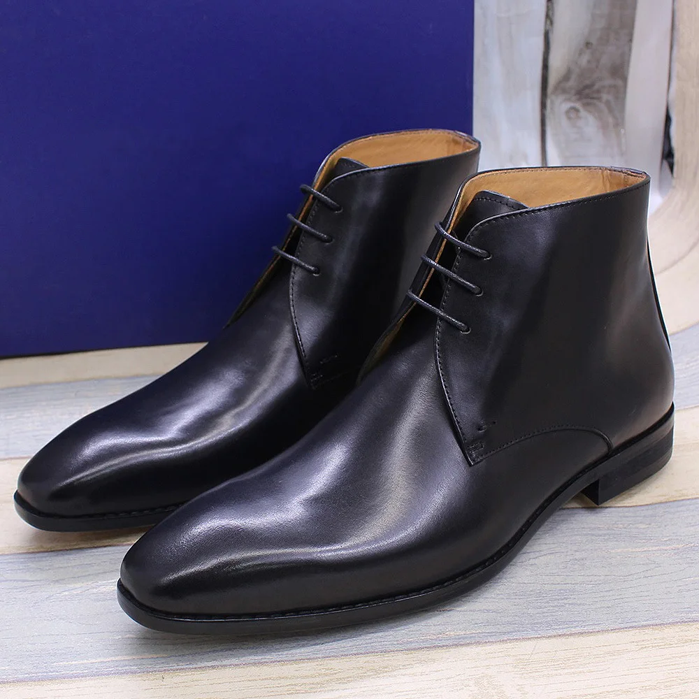 

Men's Cowhide Leather Boots, Business Dress, Korean Version, Lace Up Shoes, Outdoor Trekking, Walking Sneakers, College Students
