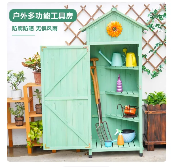 Storage cabinet, solid wood cleaning cabinet, tool cabinet, rain and sun protection garden tool room, gardening miscellaneous bo