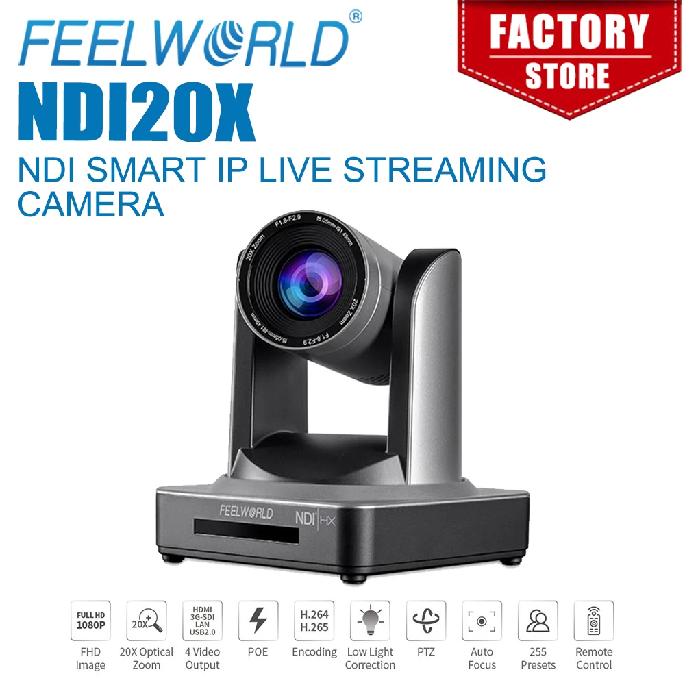 

FEELWORLD NDI20X Professional Live Streaming Camera Multiple Video Output 1080P@60 HD Image Quality + 20X Optical Zoom Low Noise