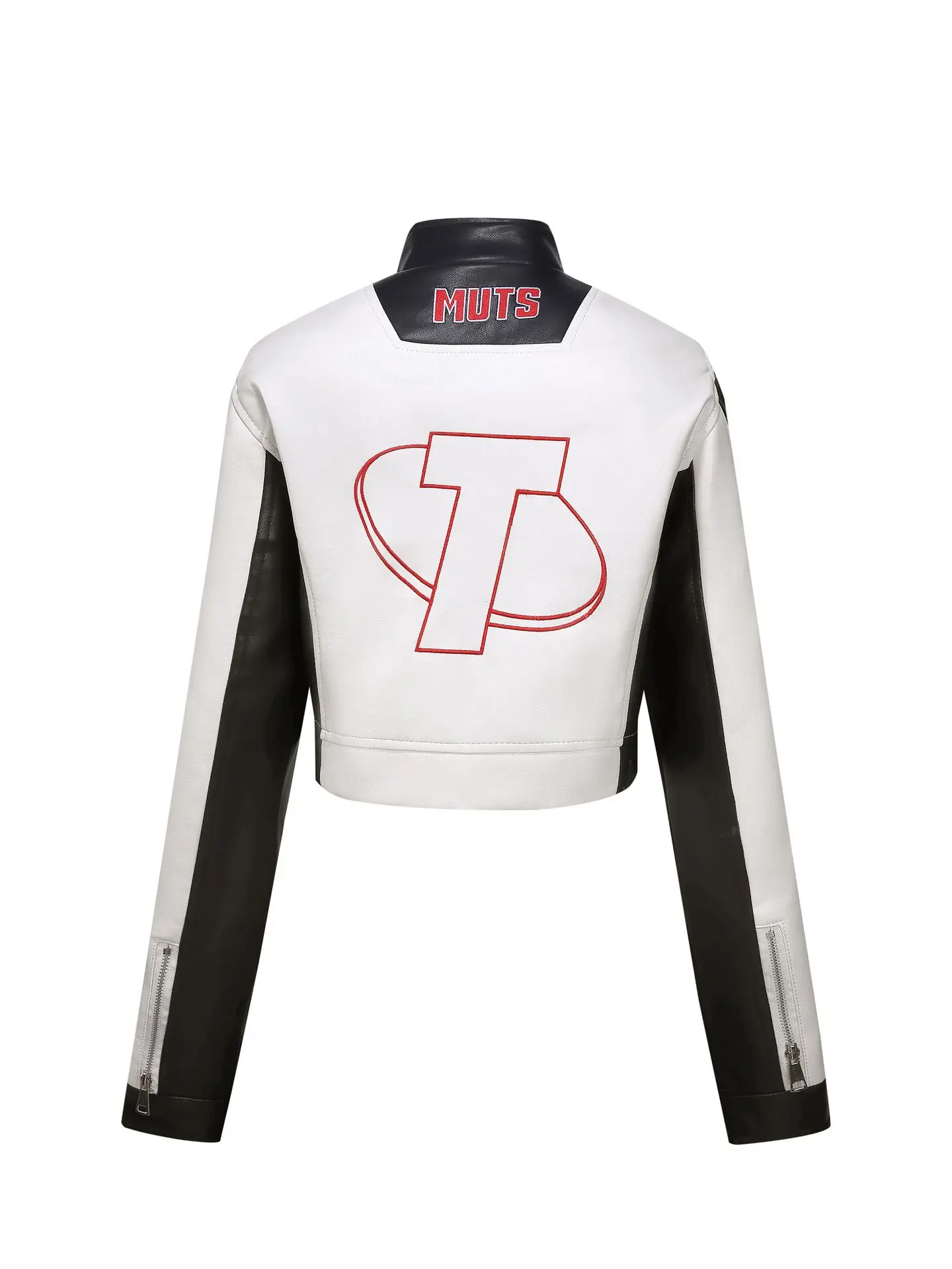 Women's Embroidered White PU Leather Jacket Motorcycle Wear Trendy Jazz Dance Autumn 2025 Collection New Arrival