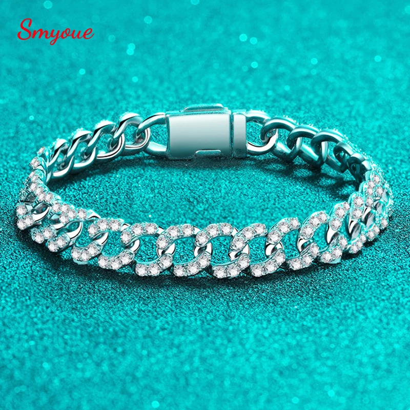 

Smyoue Hip Hop18k Plated Cuban Link Moissanite Bracelet for Women Men Iced Out Lab Diamond Clasp 925 Sterling Silver 8.5mm Width