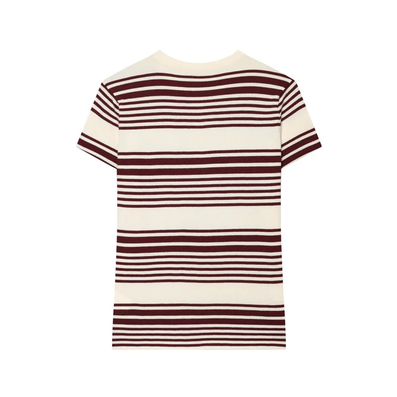 KEYANKETIAN 2026 Summer New Product Minimalist Casual Ribbed Knit Tee Fitted Henley Neckline  Contrast Stripes Pullover Top