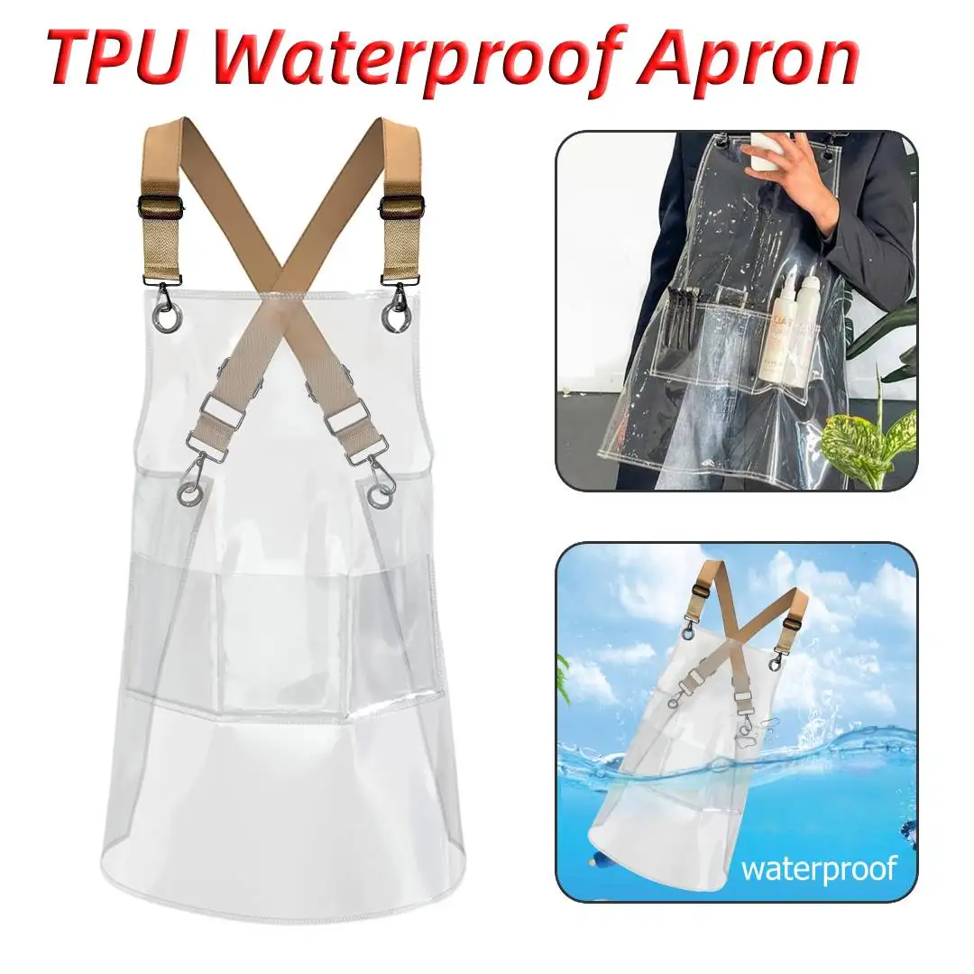 

Fashion Work Apron Oil Resistant Waterproof Kitchen Apron Reusable TPU for Kitchen Hair Salon Barber Barista Household Supplies