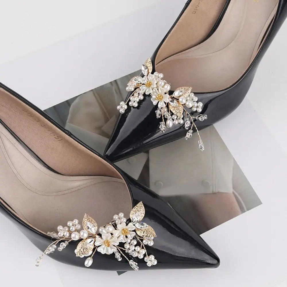 

1Pair Detachable Wedding Shoes Accessories Flower Rhinestone High Heels Shoe Buckle Decoration Pearl Beads DIY Shoes Charms