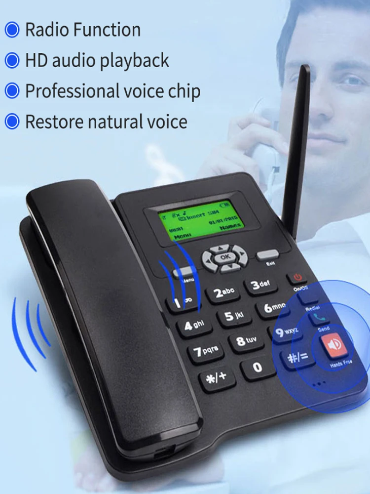 Wireless Cordless Phone Desktop Telephone Support GSM 850/900/1800/1900MHZ Dual SIM Card 2G Fixed Antenna Radio Alarm Clock