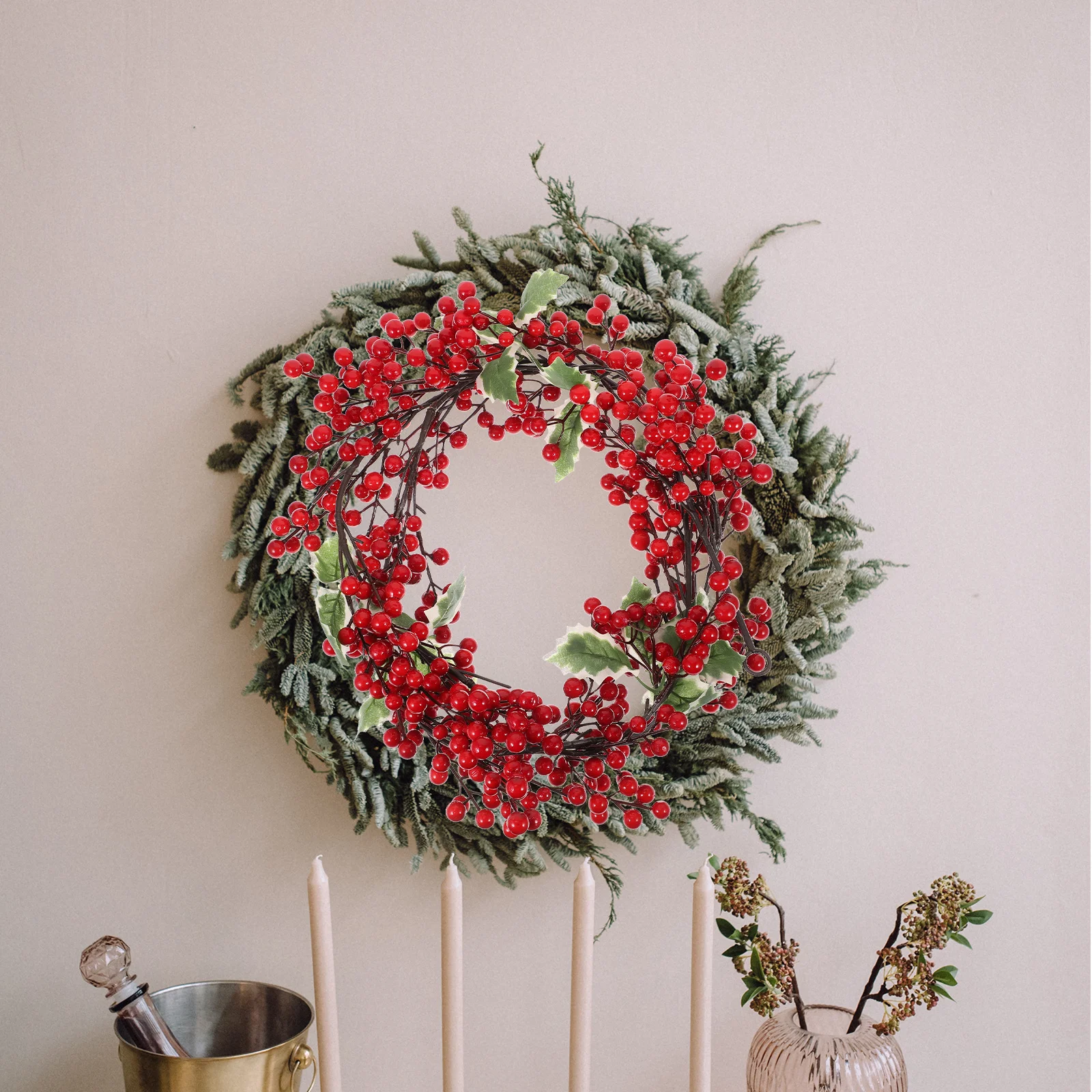 

1Pcs Xmas Red Fruit Rattan Decor Simulated Plant Handcrafted Festive Embellishment for Christmas Tree Fireplace Staircase