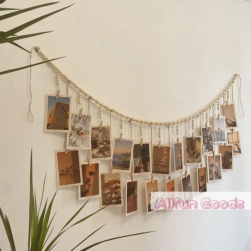 Photo Display Wall Hanging Decor Boho Home Decoration Wooden Beads Macrame Tapestry For Wall Hanging Room Decors Aesthetic Gift