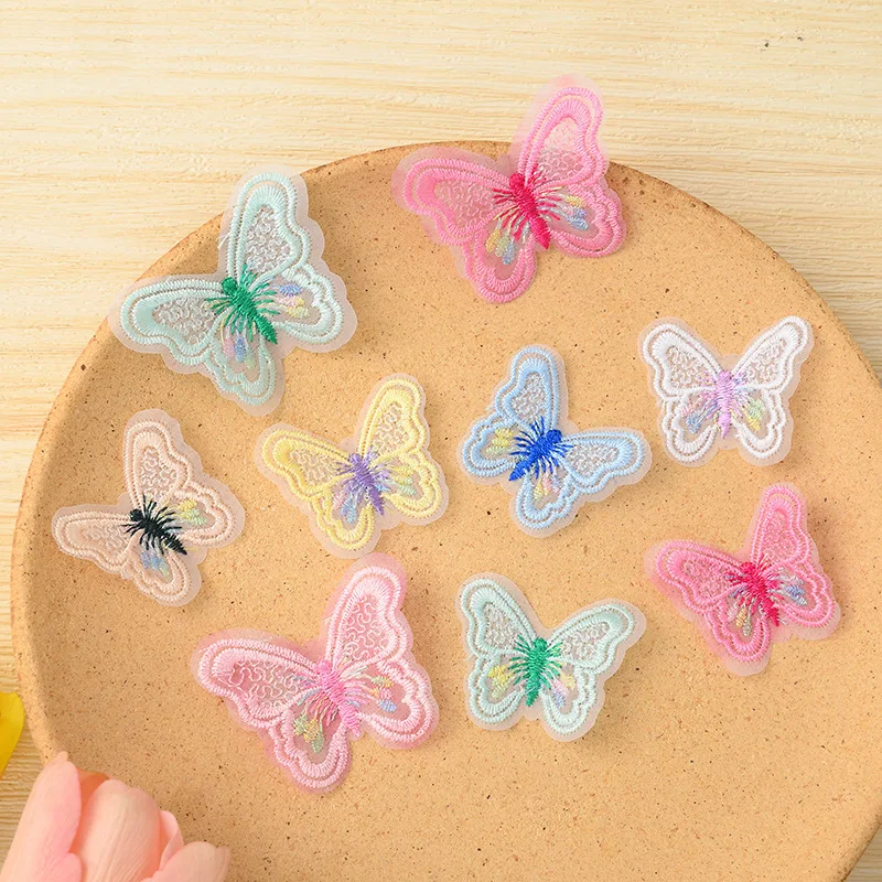 50/100 Stück handgefertigte doppellagige Netz-Schmetterlingsapplikationen für Kleidung, Nähzubehör, DIY-Haarspangen-Accessoires – Detail 1