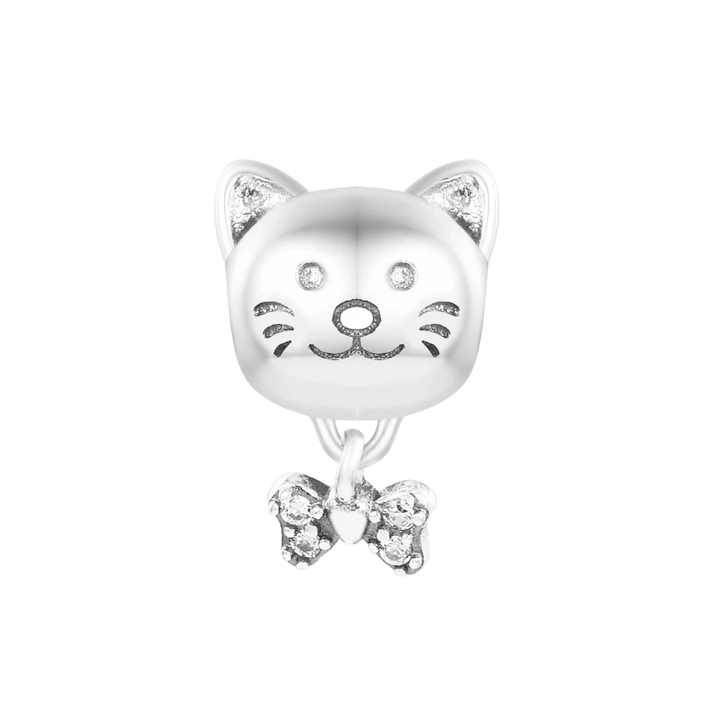 Pet Cat & Bow Charm Free Shipping 2022 Bracelets Components Valentine's Day Charm S925 Sterling Silver Couple Pendant