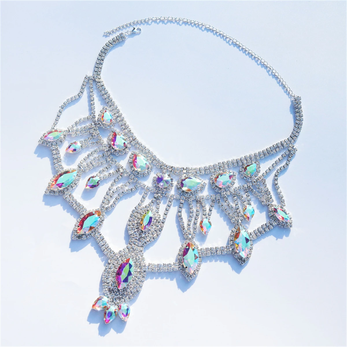Fashion Exaggeration Multilayer Rhinestone Chunky Chain Heavy Crystal Choker Statement Necklaces for Women Charm Pendant Jewelry