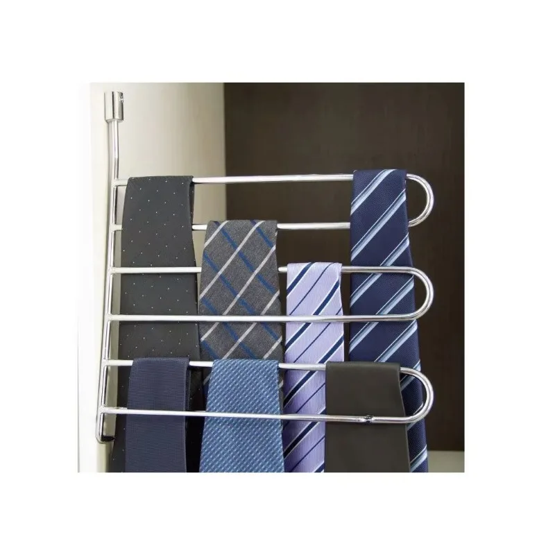 Silver wall-mounted tie rack chrome for wall storage