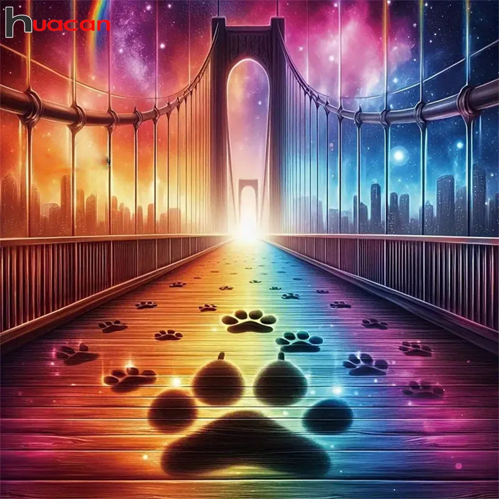 

Huacan Алмазная картина Мост Фэнтези Полный квадратный круглый Алмазная мозаика Мультяшный пейзаж Настенный декор для дома Подарок ручной работы