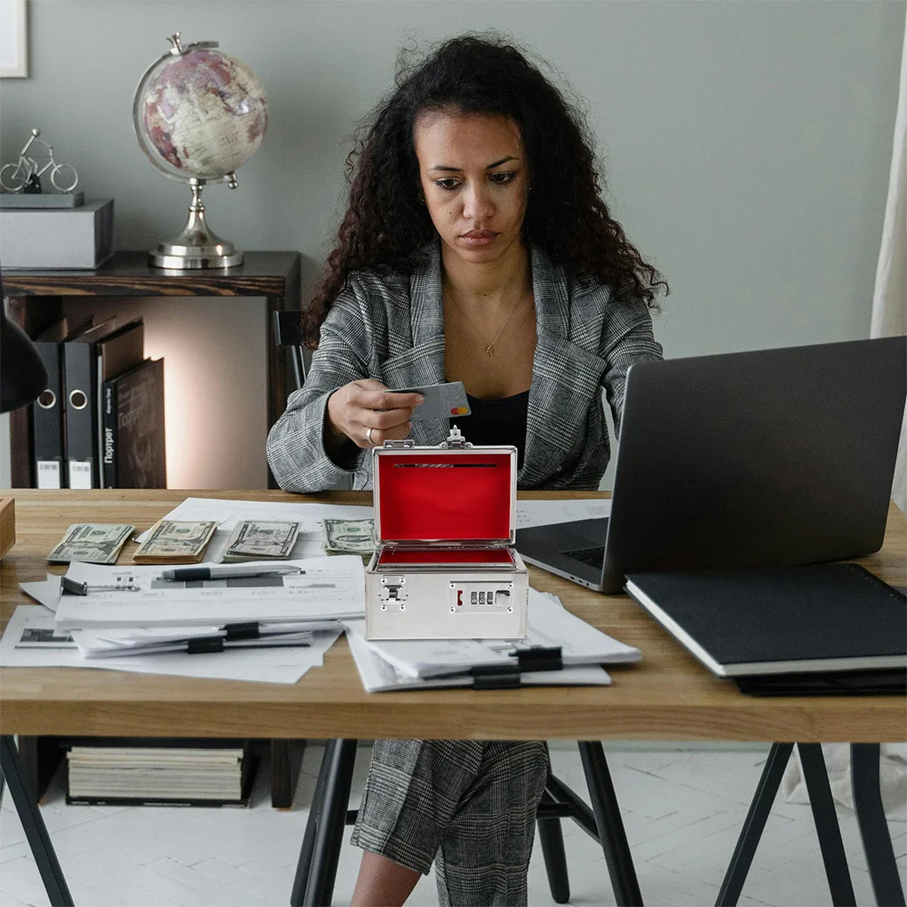 

Stainless Steel Money Saving Box Password Lock Large Capacity Metal Cash Coin Jar for Adults Home Office Use Dual Security