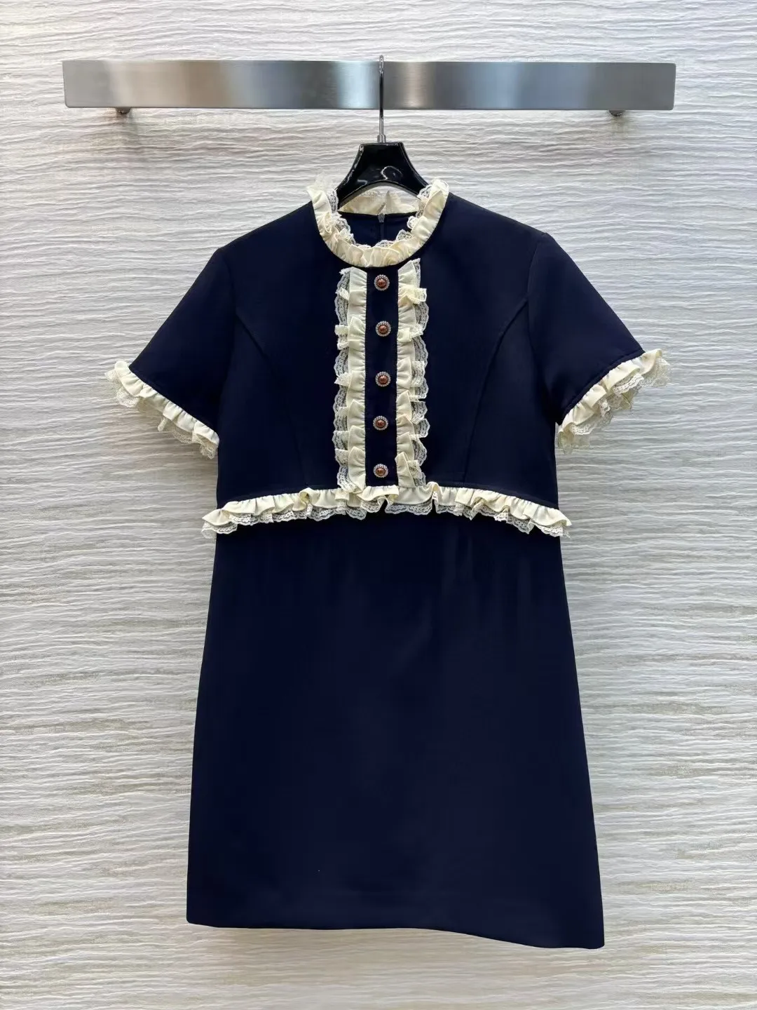 High end customized women's standing collar short sleeved dress